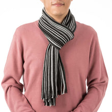 Load image into Gallery viewer, Men's Black and White Striped Scarf with Tassels