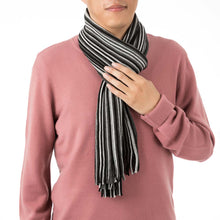 Load image into Gallery viewer, Men's Black and White Striped Scarf with Tassels