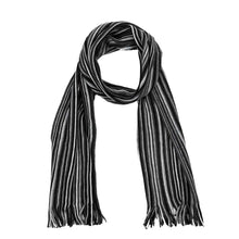 Load image into Gallery viewer, Men's Black and White Striped Scarf with Tassels