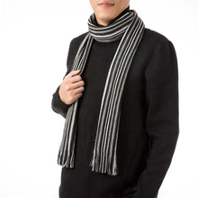 Load image into Gallery viewer, Men's Black and White Striped Scarf with Tassels