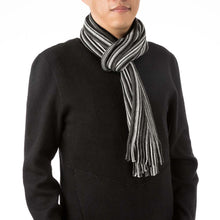 Load image into Gallery viewer, Men's Black and White Striped Scarf with Tassels