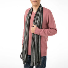 Load image into Gallery viewer, Men's Black and White Striped Scarf with Tassels