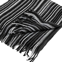 Load image into Gallery viewer, Men's Black and White Striped Scarf with Tassels