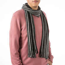 Load image into Gallery viewer, Men's Black and White Striped Scarf with Tassels