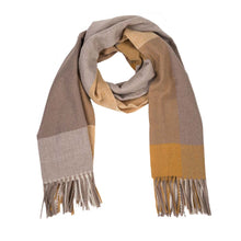 Load image into Gallery viewer, Women Oversized Yellow, Cream and Grey Chevron Grain Scarf with Tassels