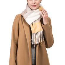 Load image into Gallery viewer, Women Oversized Yellow, Cream and Grey Chevron Grain Scarf with Tassels