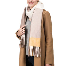 Load image into Gallery viewer, Women Oversized Yellow, Cream and Grey Chevron Grain Scarf with Tassels