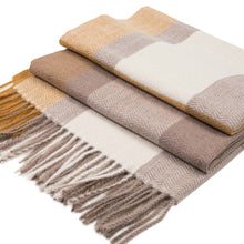 Load image into Gallery viewer, Women Oversized Yellow, Cream and Grey Chevron Grain Scarf with Tassels