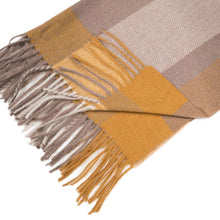 Load image into Gallery viewer, Women Oversized Yellow, Cream and Grey Chevron Grain Scarf with Tassels