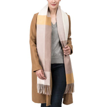 Load image into Gallery viewer, Women Oversized Yellow, Cream and Grey Chevron Grain Scarf with Tassels