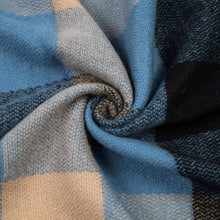 Load image into Gallery viewer, Unisex Oversized Gray/Blue and Beige Plaid Scarf with Tassels