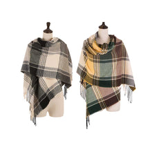 Load image into Gallery viewer, 77.5"L Unisex Fashion Multicolor Plaid Scarf with Tassel, Set of 2