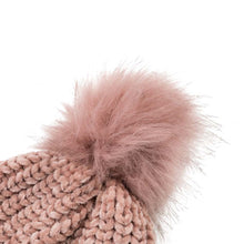 Load image into Gallery viewer, Women Rose Pink Chenille Fold-Over Beanie with Pom Pom One Size