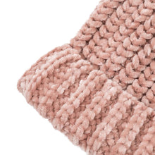 Load image into Gallery viewer, Women Rose Pink Chenille Fold-Over Beanie with Pom Pom One Size