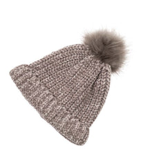 Load image into Gallery viewer, Women Grey Chenille Fold-Over Beanie with Pom Pom One Size