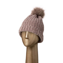 Load image into Gallery viewer, Women Grey Chenille Fold-Over Beanie with Pom Pom One Size
