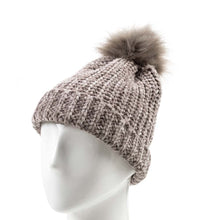 Load image into Gallery viewer, Women Grey Chenille Fold-Over Beanie with Pom Pom One Size