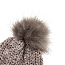 Load image into Gallery viewer, Women Grey Chenille Fold-Over Beanie with Pom Pom One Size