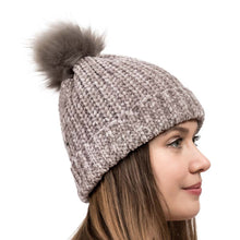 Load image into Gallery viewer, Women Grey Chenille Fold-Over Beanie with Pom Pom One Size