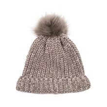 Load image into Gallery viewer, Women Grey Chenille Fold-Over Beanie with Pom Pom One Size