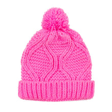 Load image into Gallery viewer, Women Bright Fuchsia Fold-Over Beanie with Pom Pom One Size