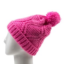 Load image into Gallery viewer, Women Bright Fuchsia Fold-Over Beanie with Pom Pom One Size
