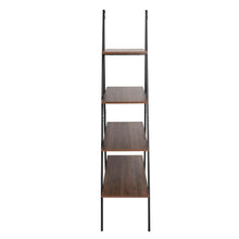 Load image into Gallery viewer, 64.57"H Brown Metal/Wooden 4-Tier Bookcases and Ladder Shelf
