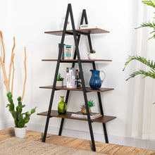 Load image into Gallery viewer, 64.57"H Brown Metal/Wooden 4-Tier Bookcases and Ladder Shelf