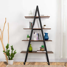 Load image into Gallery viewer, 64.57"H Brown Metal/Wooden 4-Tier Bookcases and Ladder Shelf
