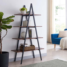 Load image into Gallery viewer, 64.57"H Brown Metal/Wooden 4-Tier Bookcases and Ladder Shelf