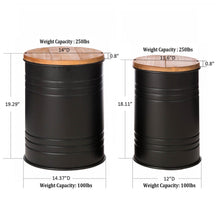 Load image into Gallery viewer, Black Metal Storage Accent Table or Stool with Solid Wood Lid - Set of 2