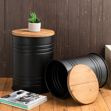 Load image into Gallery viewer, Black Metal Storage Accent Table or Stool with Solid Wood Lid - Set of 2