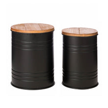 Load image into Gallery viewer, Black Metal Storage Accent Table or Stool with Solid Wood Lid - Set of 2