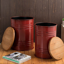 Load image into Gallery viewer, Red Metal Storage Accent Table or Stool with Solid Wood Lid, Set of 2