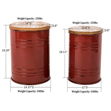 Load image into Gallery viewer, Red Metal Storage Accent Table or Stool with Solid Wood Lid, Set of 2
