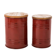 Load image into Gallery viewer, Red Metal Storage Accent Table or Stool with Solid Wood Lid, Set of 2