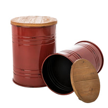 Load image into Gallery viewer, Red Metal Storage Accent Table or Stool with Solid Wood Lid, Set of 2