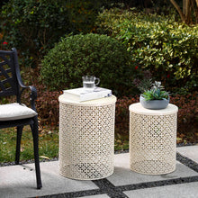 Load image into Gallery viewer, Set of 2 Cream White Metal Garden Stool or Plant Stand or Accent Table (Multi-functional)