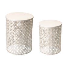 Load image into Gallery viewer, Set of 2 Cream White Metal Garden Stool or Plant Stand or Accent Table (Multi-functional)