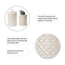 Load image into Gallery viewer, Set of 2 Cream White Metal Garden Stool or Plant Stand or Accent Table (Multi-functional)