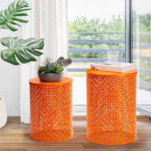 Load image into Gallery viewer, Set of 2 Orange Metal Garden Stool or Plant Stand or Accent Table (Multi-functional)