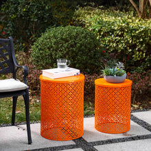 Load image into Gallery viewer, Set of 2 Orange Metal Garden Stool or Plant Stand or Accent Table (Multi-functional)