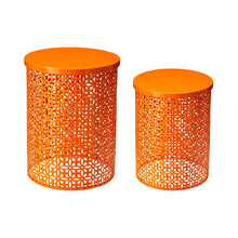 Load image into Gallery viewer, Set of 2 Orange Metal Garden Stool or Plant Stand or Accent Table (Multi-functional)
