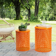 Load image into Gallery viewer, Set of 2 Orange Metal Garden Stool or Plant Stand or Accent Table (Multi-functional)