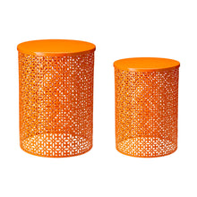 Load image into Gallery viewer, Set of 2 Orange Metal Garden Stool or Plant Stand or Accent Table (Multi-functional)
