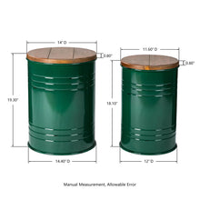 Load image into Gallery viewer, Hunter Green Modern Metal Storage Accent Table or Stool with Solid Wood Lid, Set of 2
