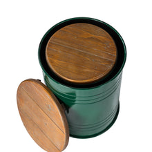 Load image into Gallery viewer, Hunter Green Modern Metal Storage Accent Table or Stool with Solid Wood Lid, Set of 2