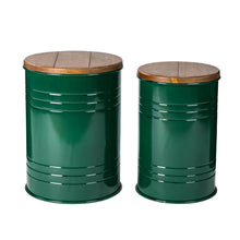 Load image into Gallery viewer, Hunter Green Modern Metal Storage Accent Table or Stool with Solid Wood Lid, Set of 2