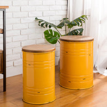 Load image into Gallery viewer, Yellow Modern Metal Storage Accent Table or Stool with Solid Wood Lid, Set of 2