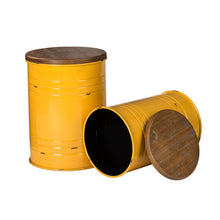 Load image into Gallery viewer, Yellow Modern Metal Storage Accent Table or Stool with Solid Wood Lid, Set of 2